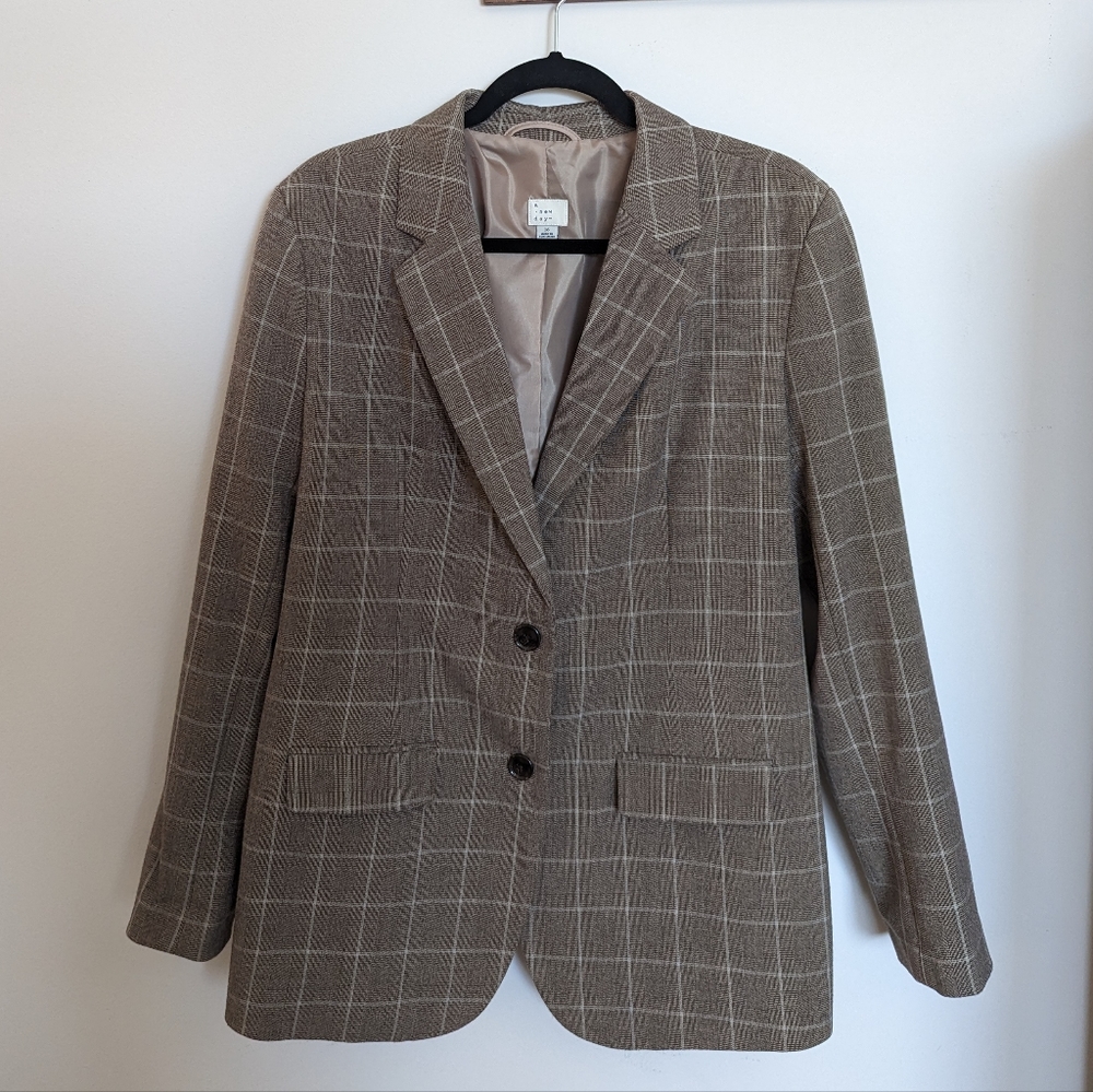 [a new day] Brown Plaid Relaxed Blazer